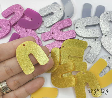 2pcs, Approx 30mm U shaped Glittered Acrylic Pendant - choose your colour